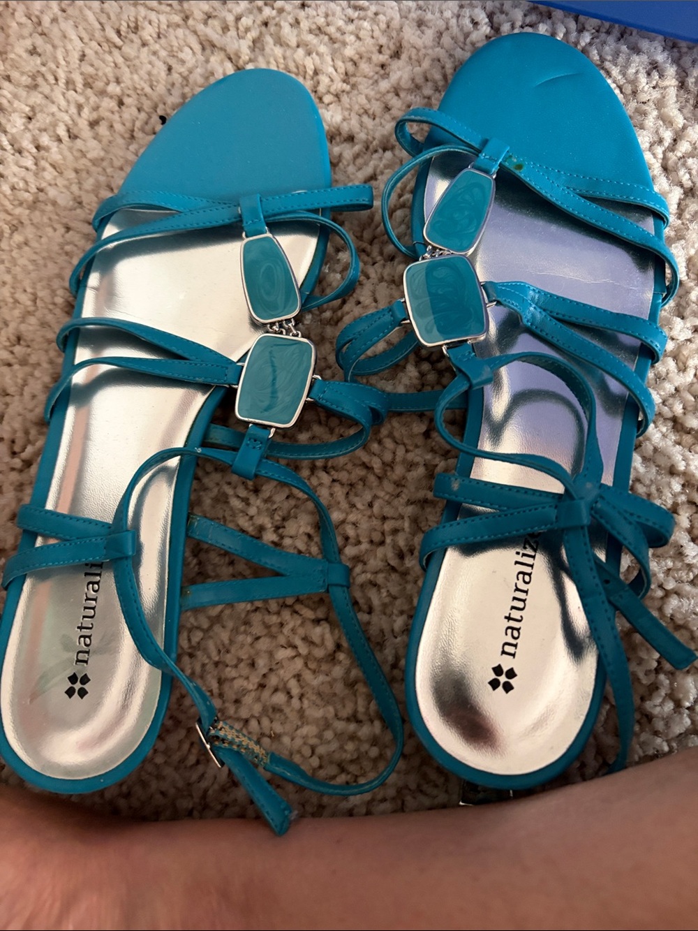 Naturalizer Teal Strappy Gemstone Flat Sandals